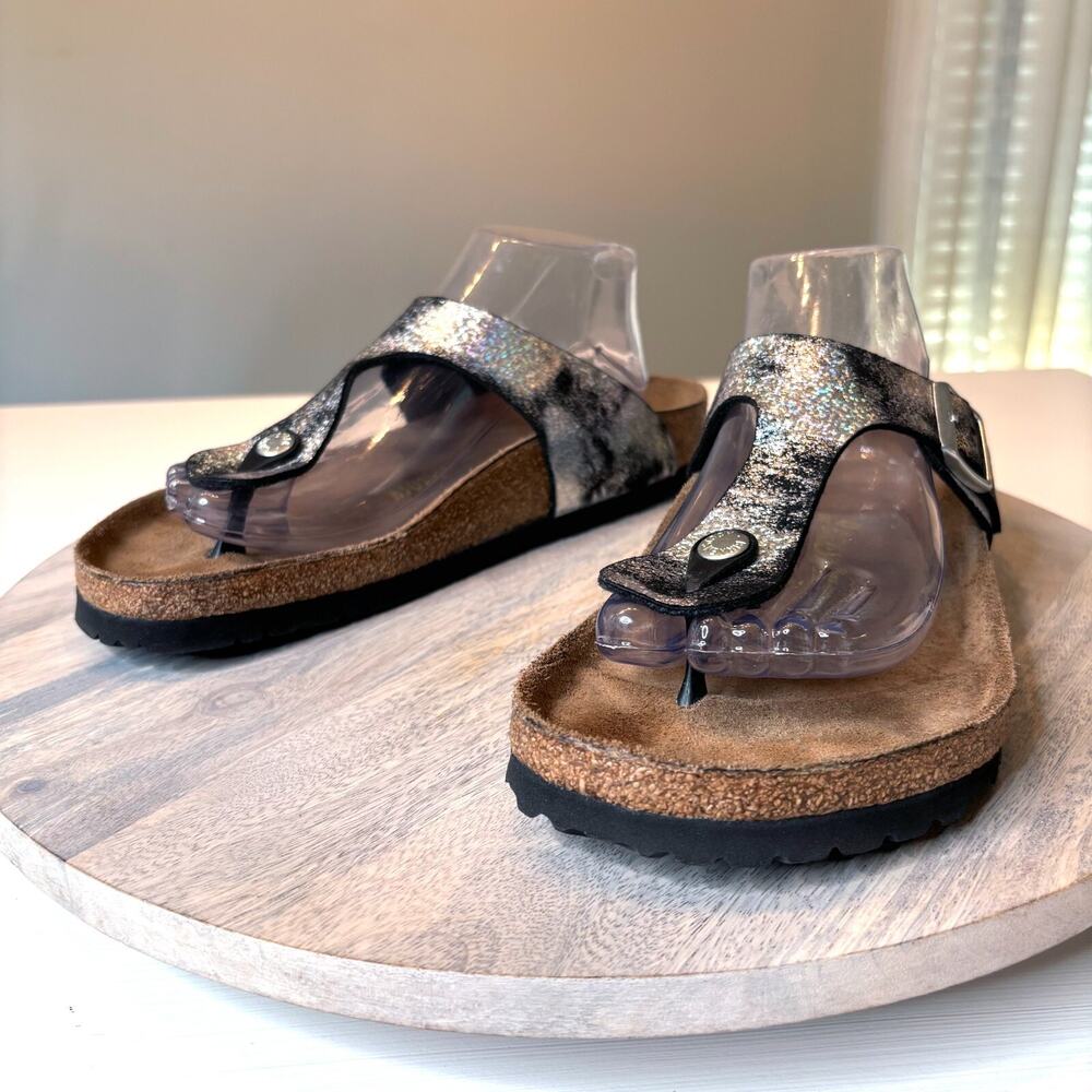 Birkenstock Birks Gizeh Black Birko-Flor Thong Sandals Shoes US Size 10